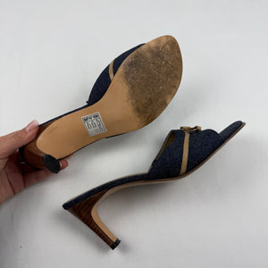 Navy denim mules heels (38)