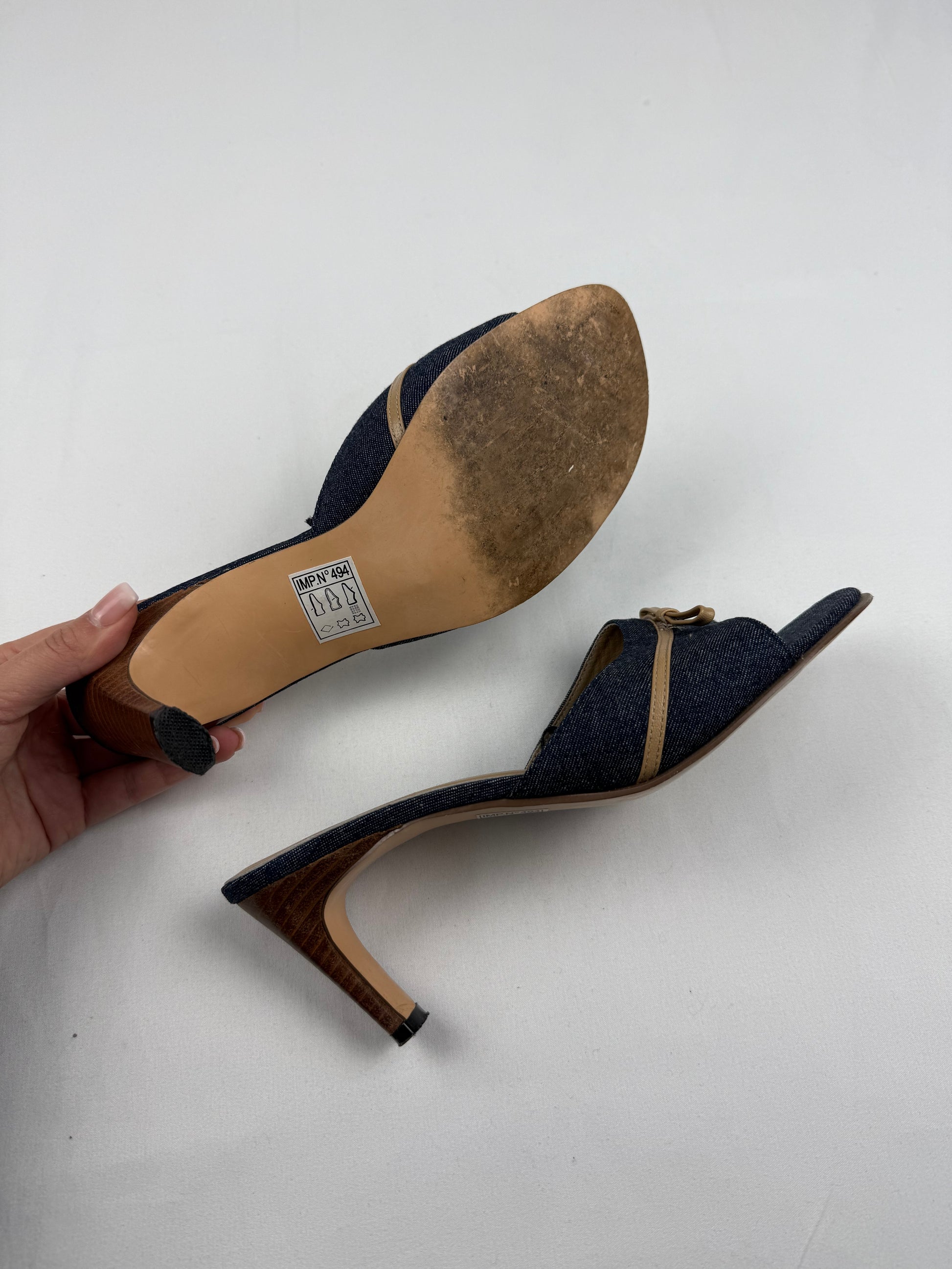 Navy denim mules heels (38)