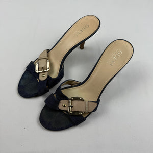 Navy denim buckle mules heels (36)