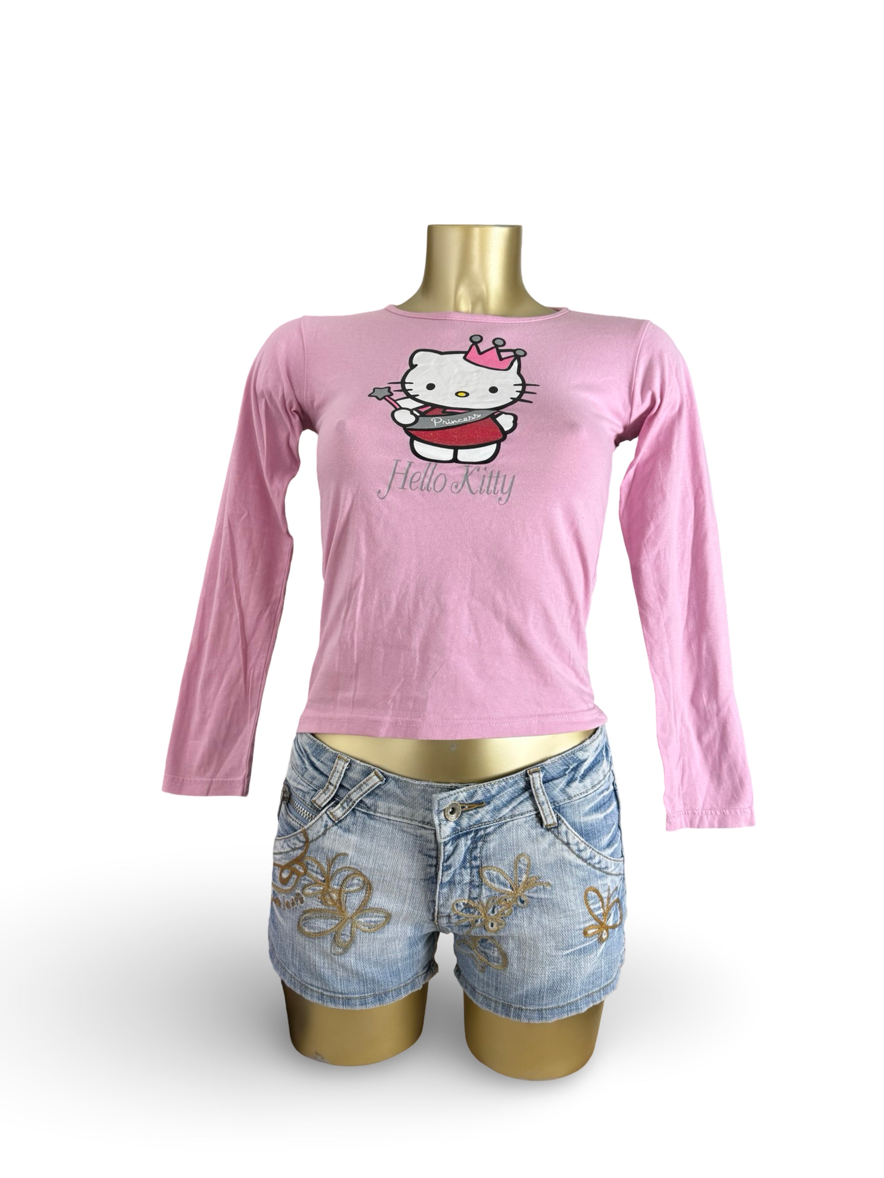 Pink cotton kitten logo long sleeves top (XS)