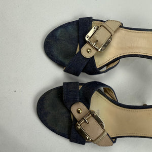 Navy denim buckle mules heels (36)