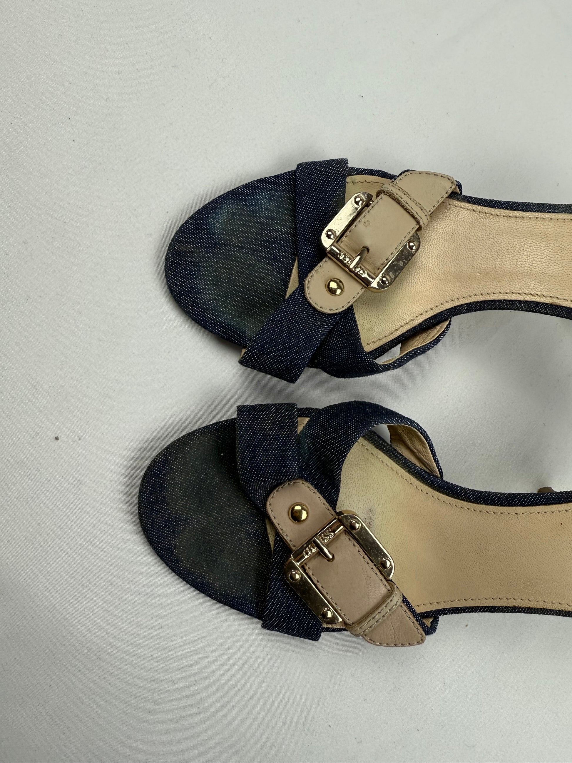 Navy denim buckle mules heels (36)