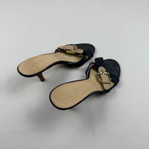 Navy denim buckle mules heels (36)