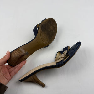Navy denim buckle mules heels (36)