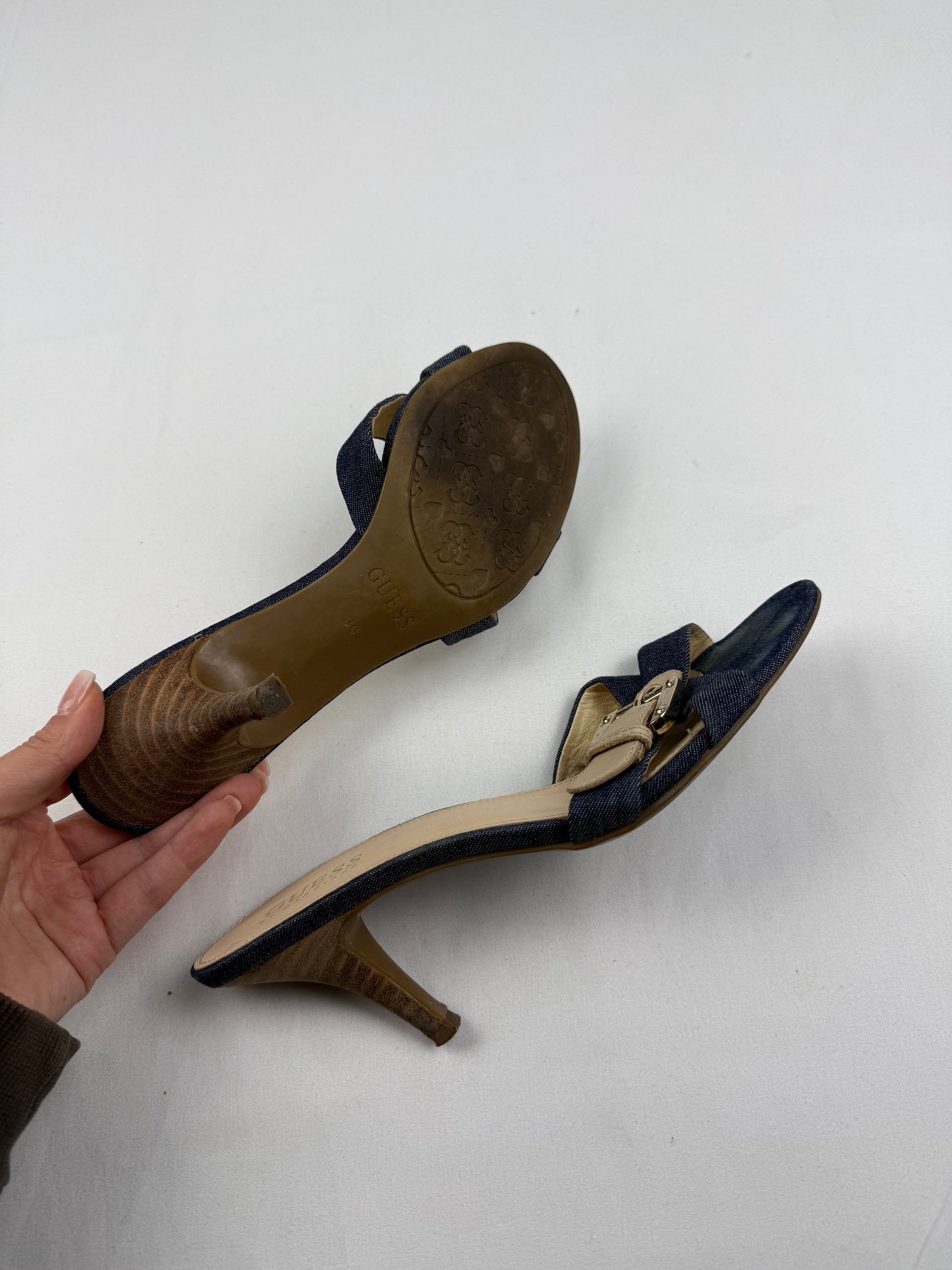 Navy denim buckle mules heels (36)