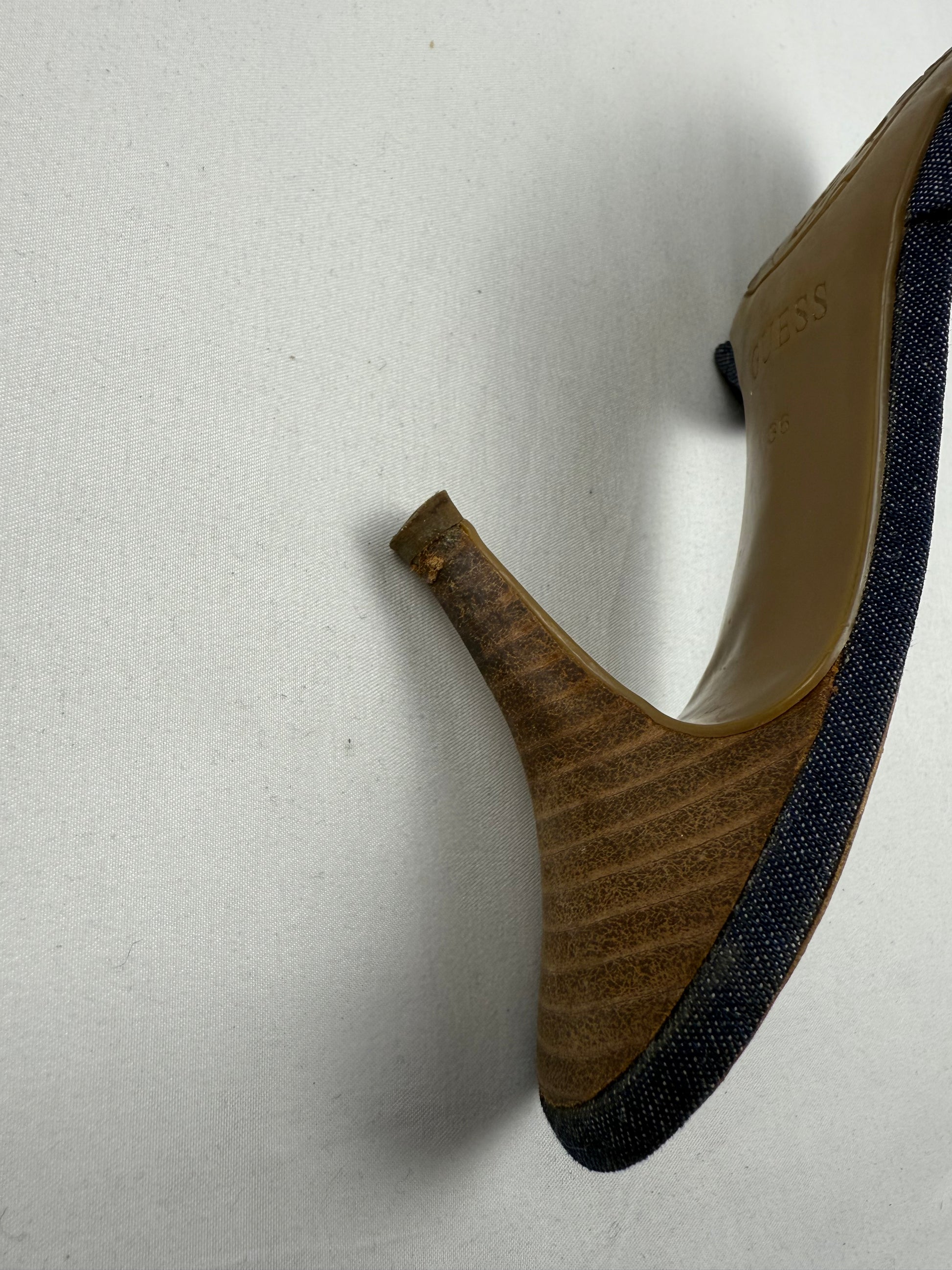 Navy denim buckle mules heels (36)