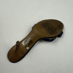 Navy denim buckle mules heels (36)