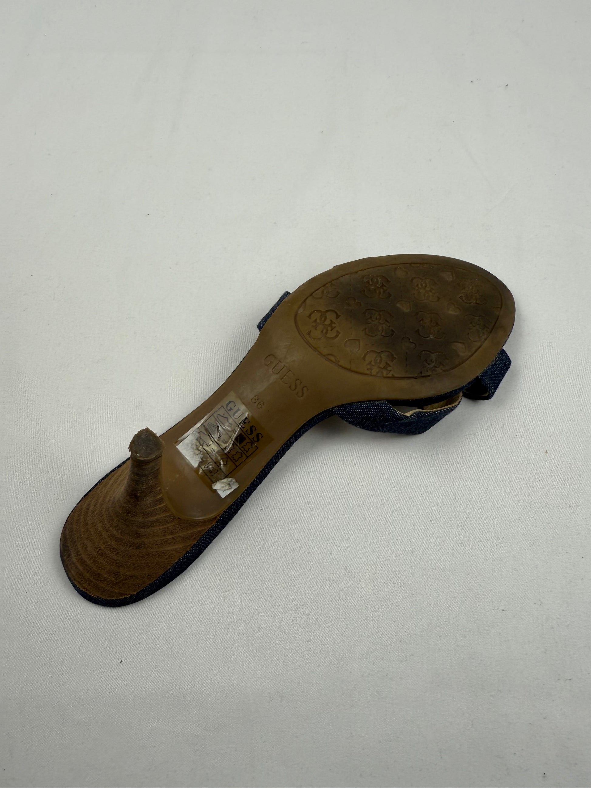 Navy denim buckle mules heels (36)