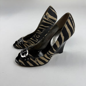 Black zebra open toes wedge heels (37)
