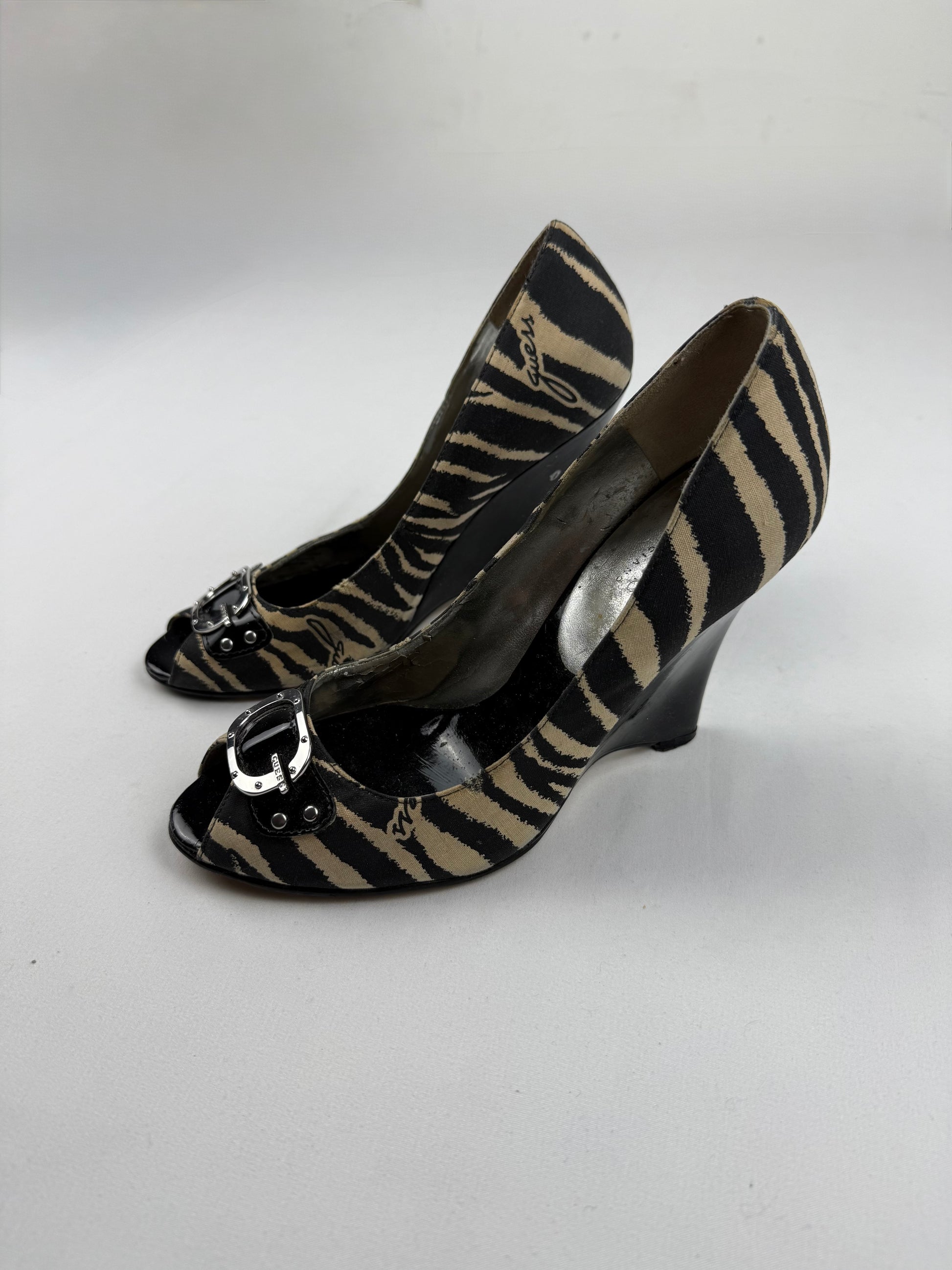 Black zebra open toes wedge heels (37)