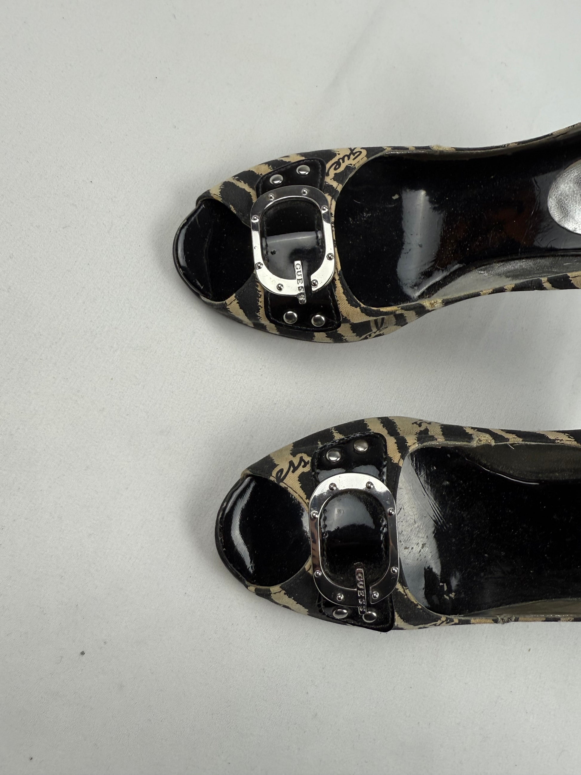 Black zebra open toes wedge heels (37)