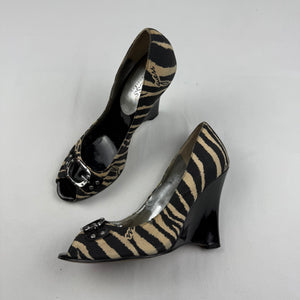 Black zebra open toes wedge heels (37)