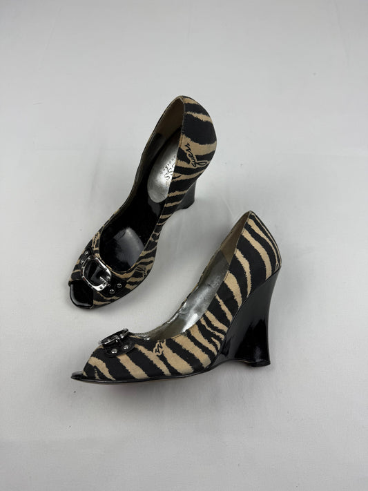 Black zebra open toes wedge heels (37)