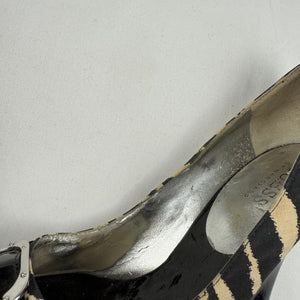 Black zebra open toes wedge heels (37)