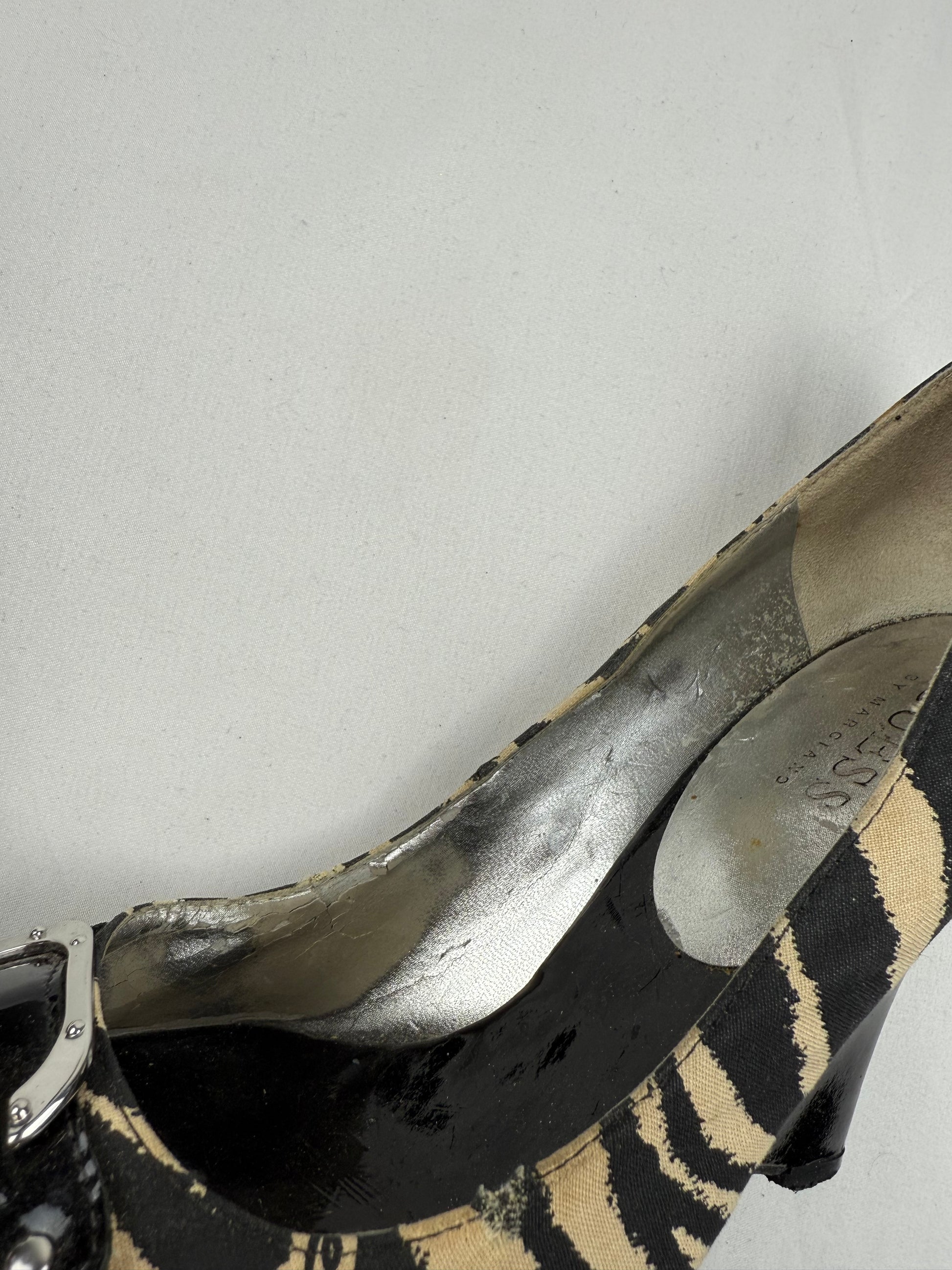 Black zebra open toes wedge heels (37)