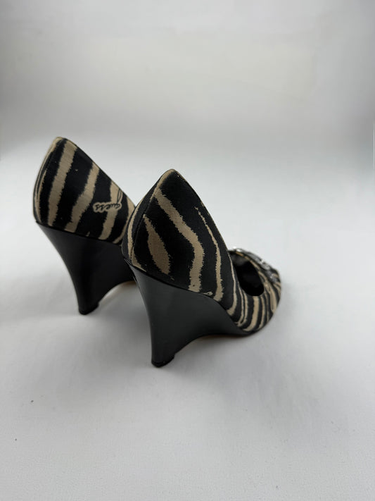 Black zebra open toes wedge heels (37)