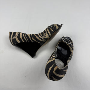 Black zebra open toes wedge heels (37)