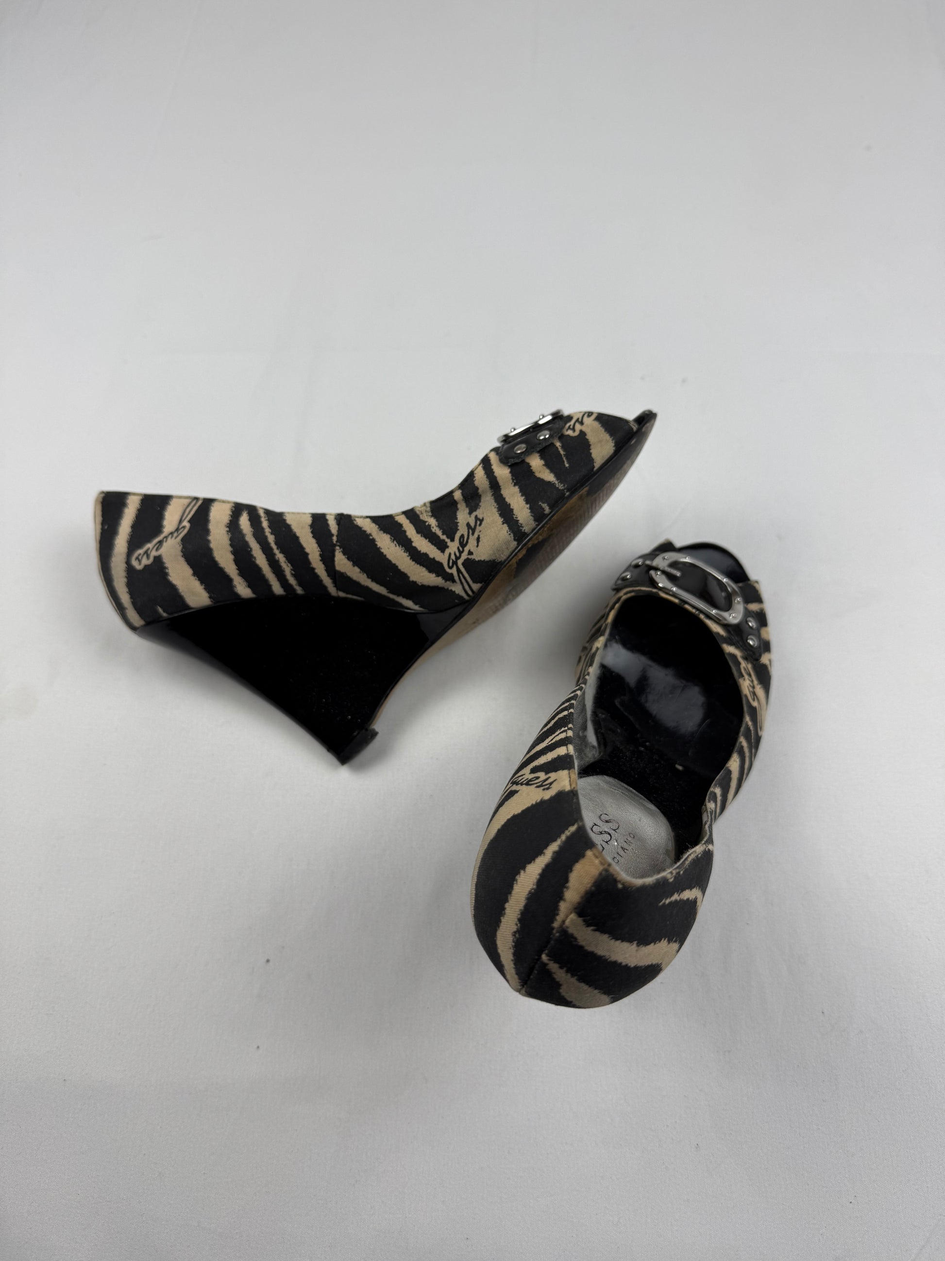 Black zebra open toes wedge heels (37)