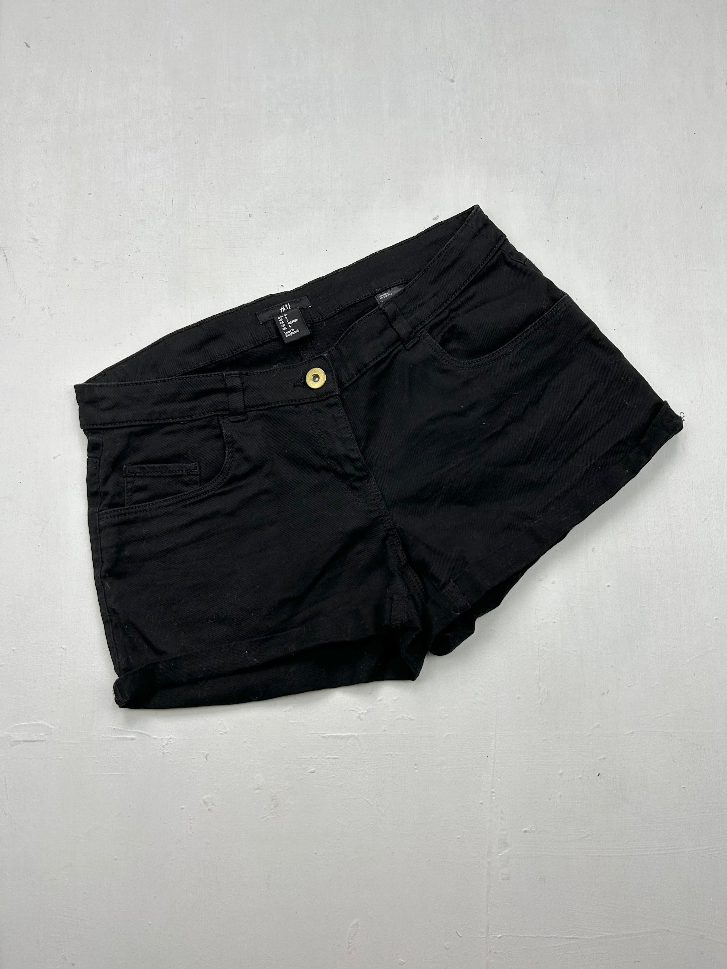 Black denim low rise mini short (S)