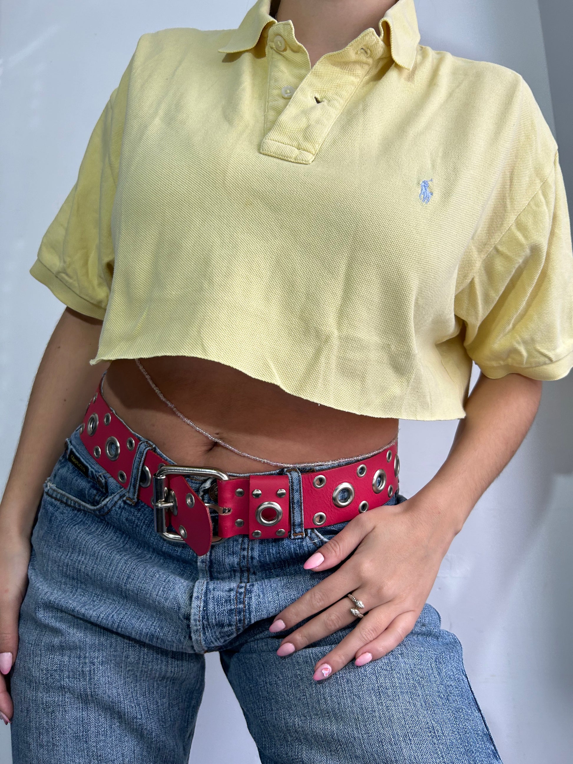 Yellow 90s cropped polo tee (M/L)