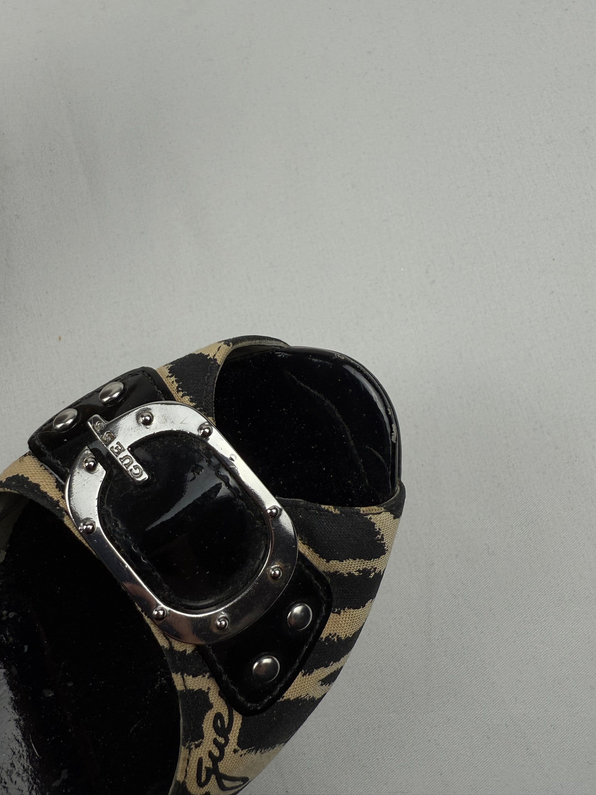 Black zebra open toes wedge heels (37)