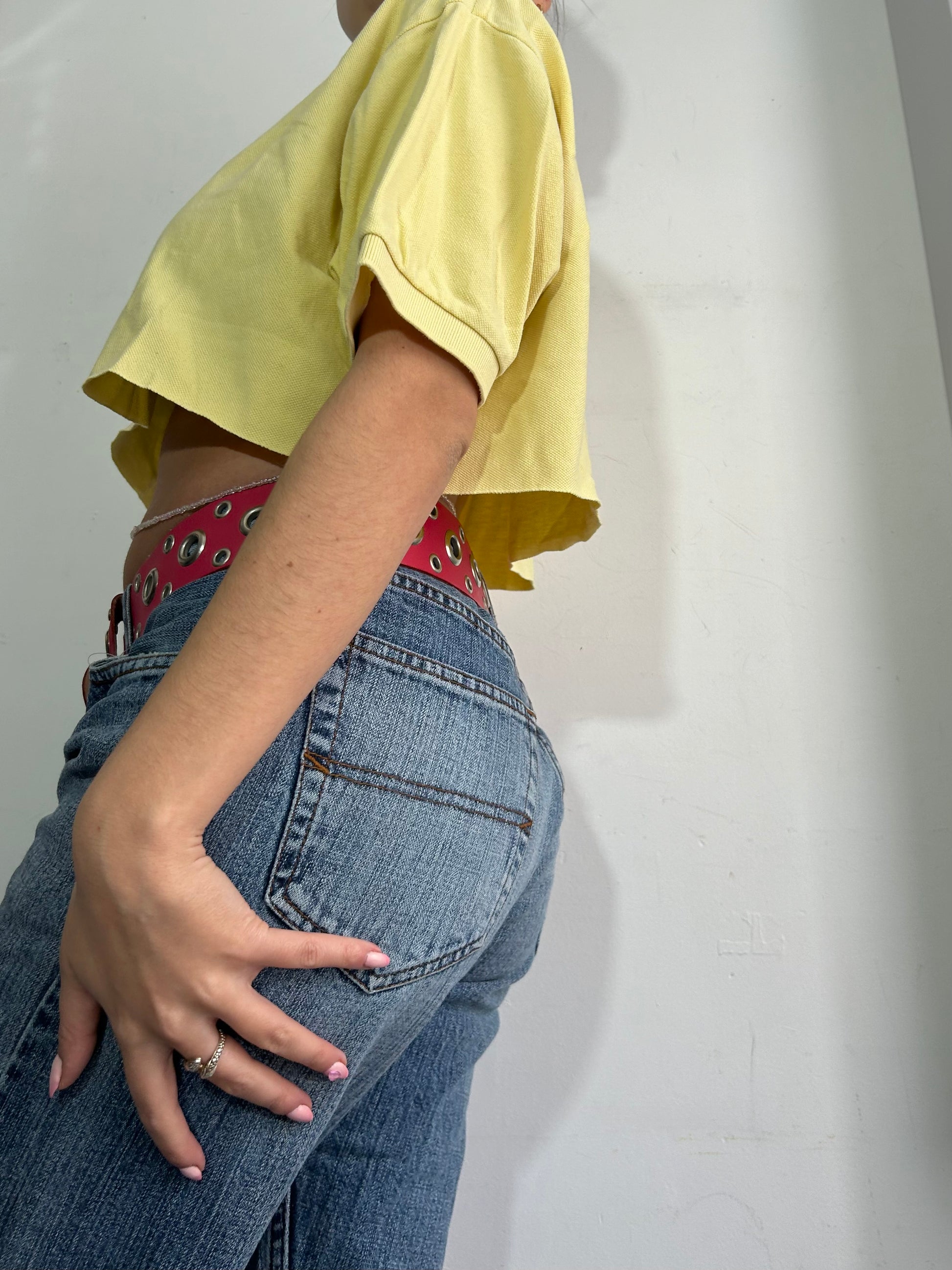 Yellow 90s cropped polo tee (M/L)