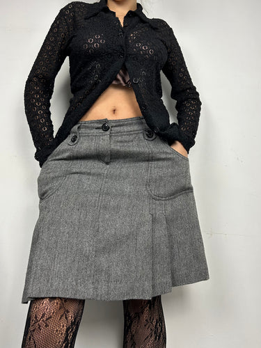 Grey pleated mid skirt (M)