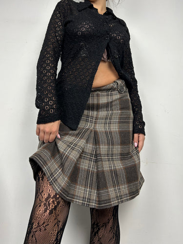 Brown check print y2k 90s vintage mini skirt (S/M)