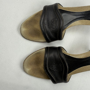 Beige real leather logo kitten heels mules (36)