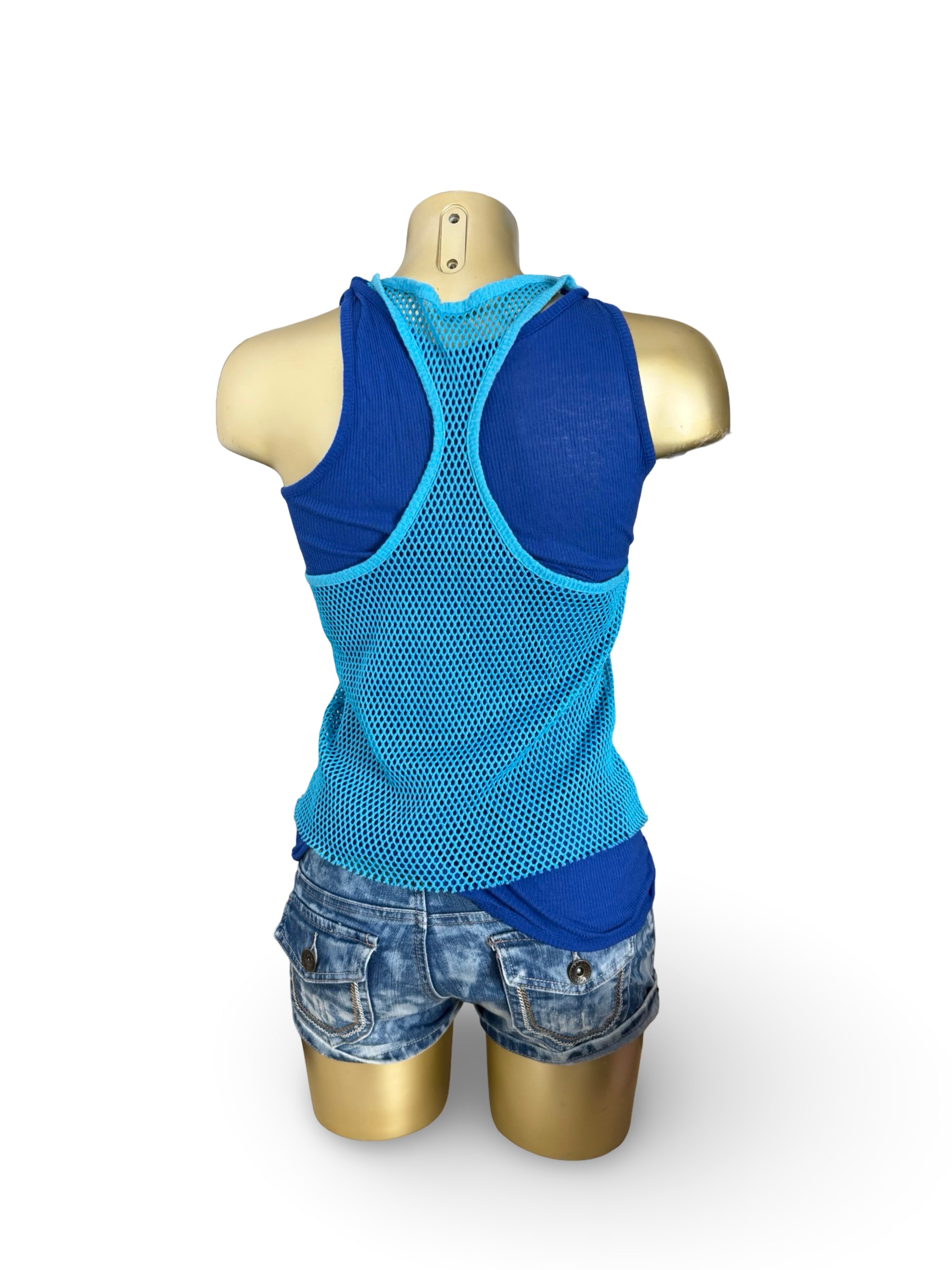 Blue fishnet 2 in 1 tank top (S)