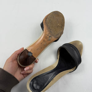 Beige real leather logo kitten heels mules (36)