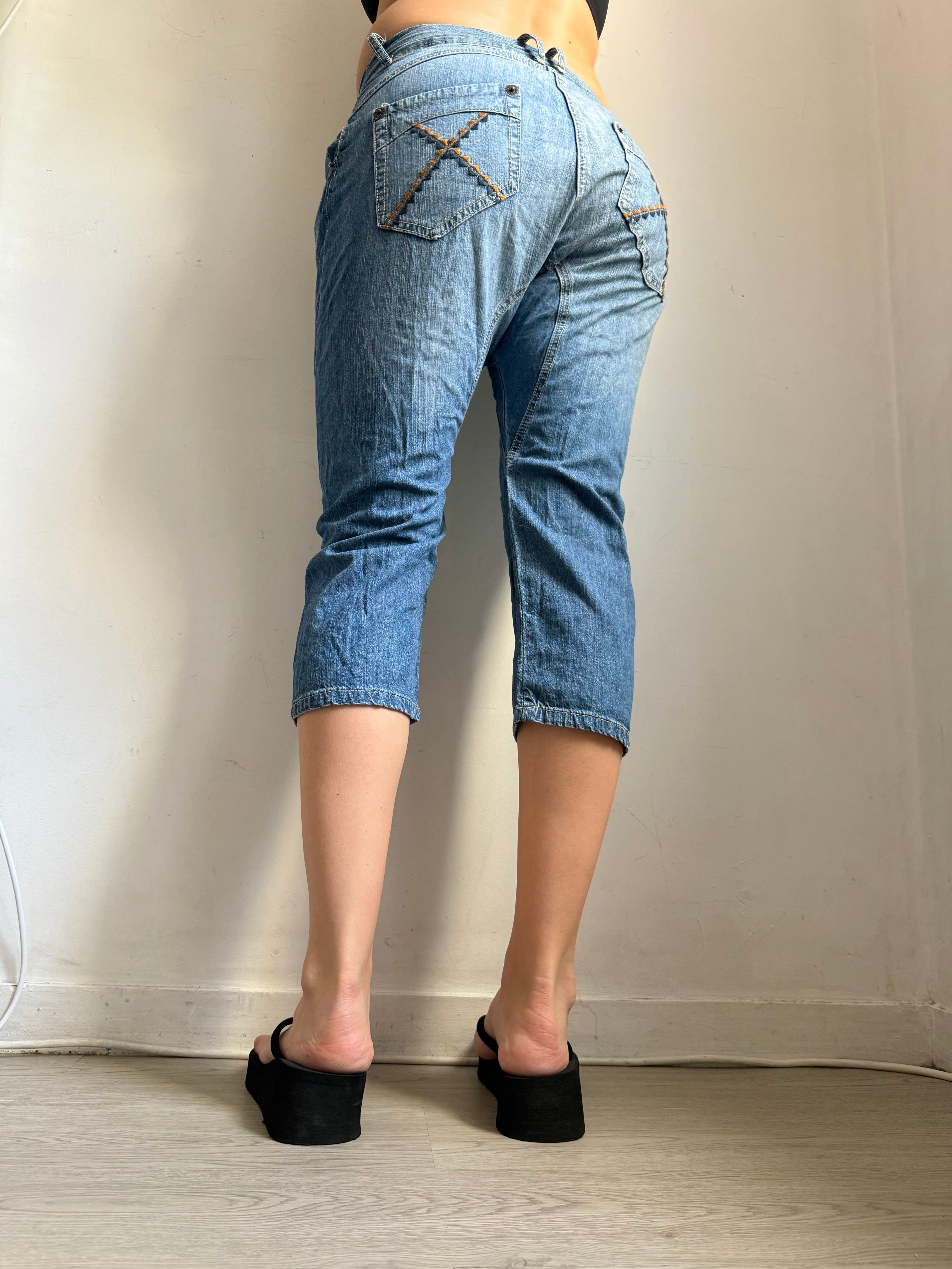 Blue denim sirwal capri pants (S)