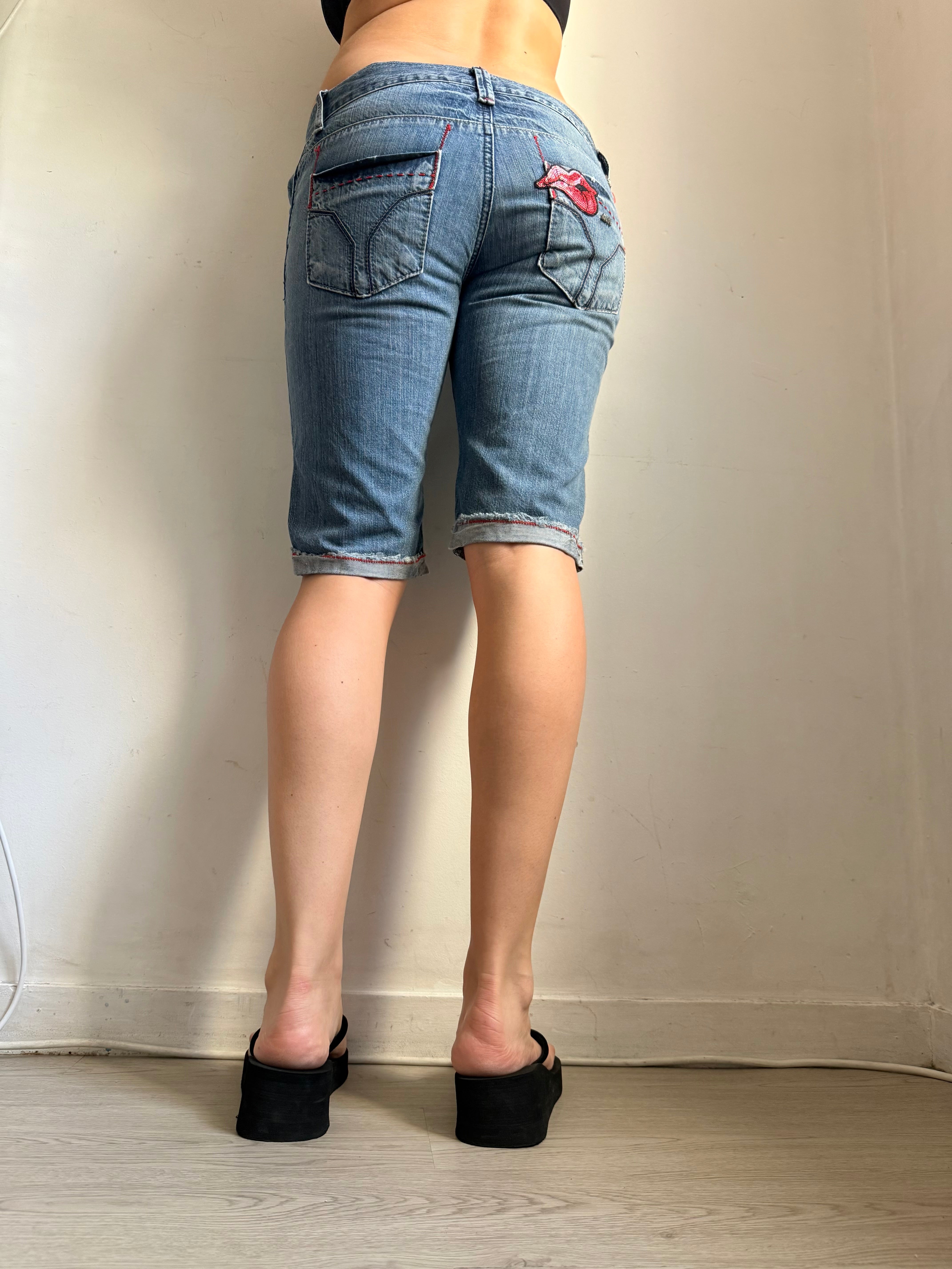 Blue denim low rise mid short (XS)