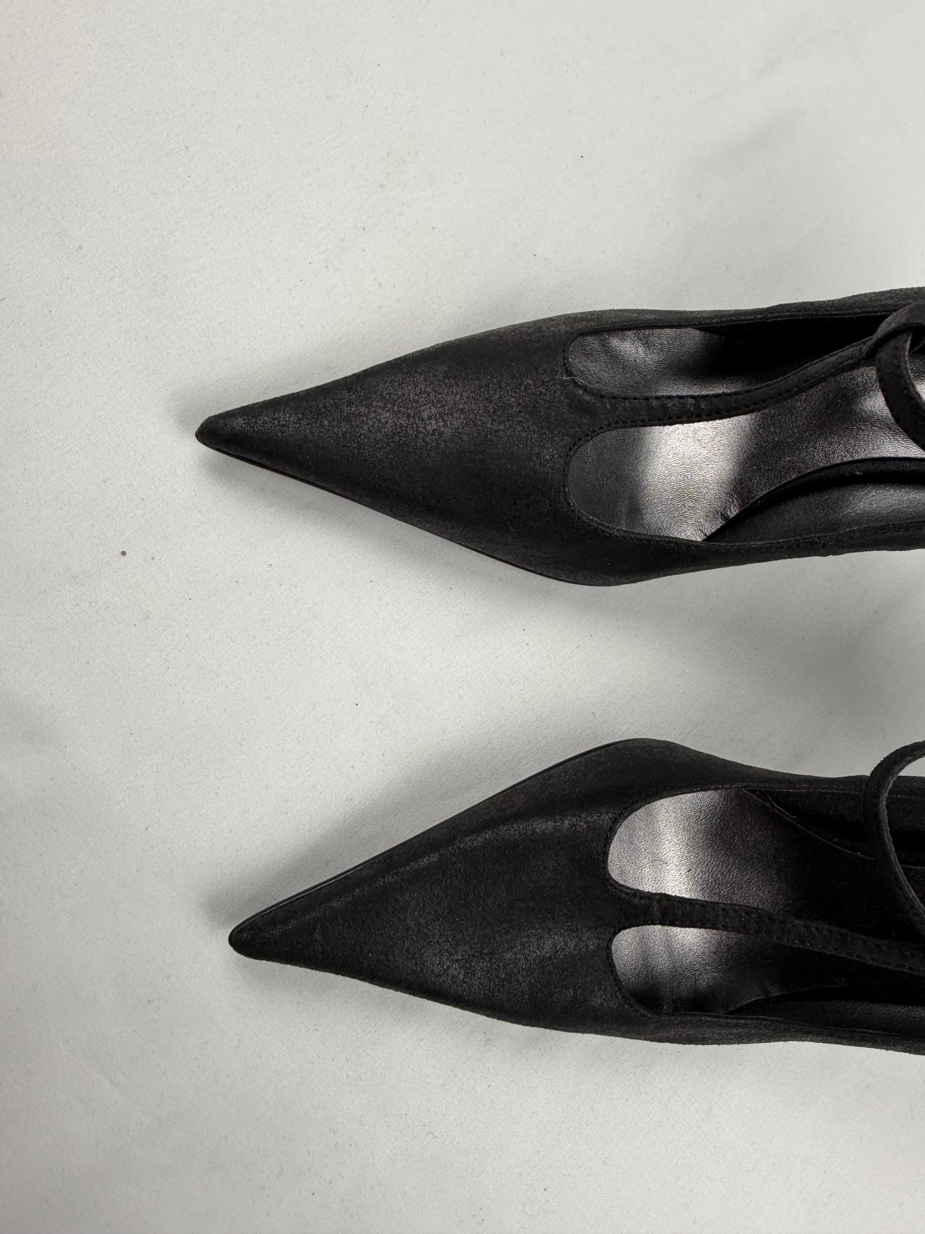 Black real leather pointed toes heels (39)