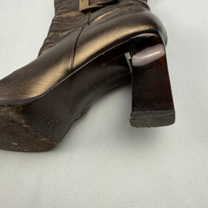 Brown gold real leather knee high boots (37)