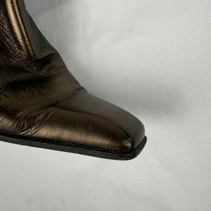 Brown gold real leather knee high boots (37)