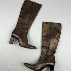 Brown gold real leather knee high boots (37)