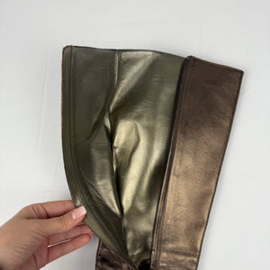 Brown gold real leather knee high boots (37)