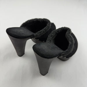 Black inside fleece suede leather heels mules (36)