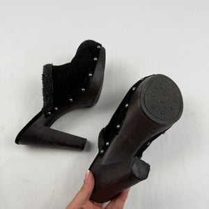 Black inside fleece suede leather heels mules (36)