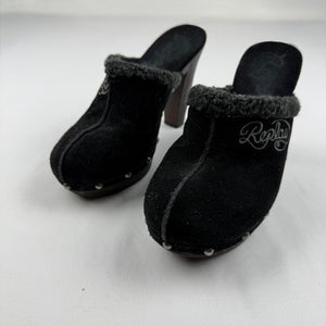 Black inside fleece suede leather heels mules (36)
