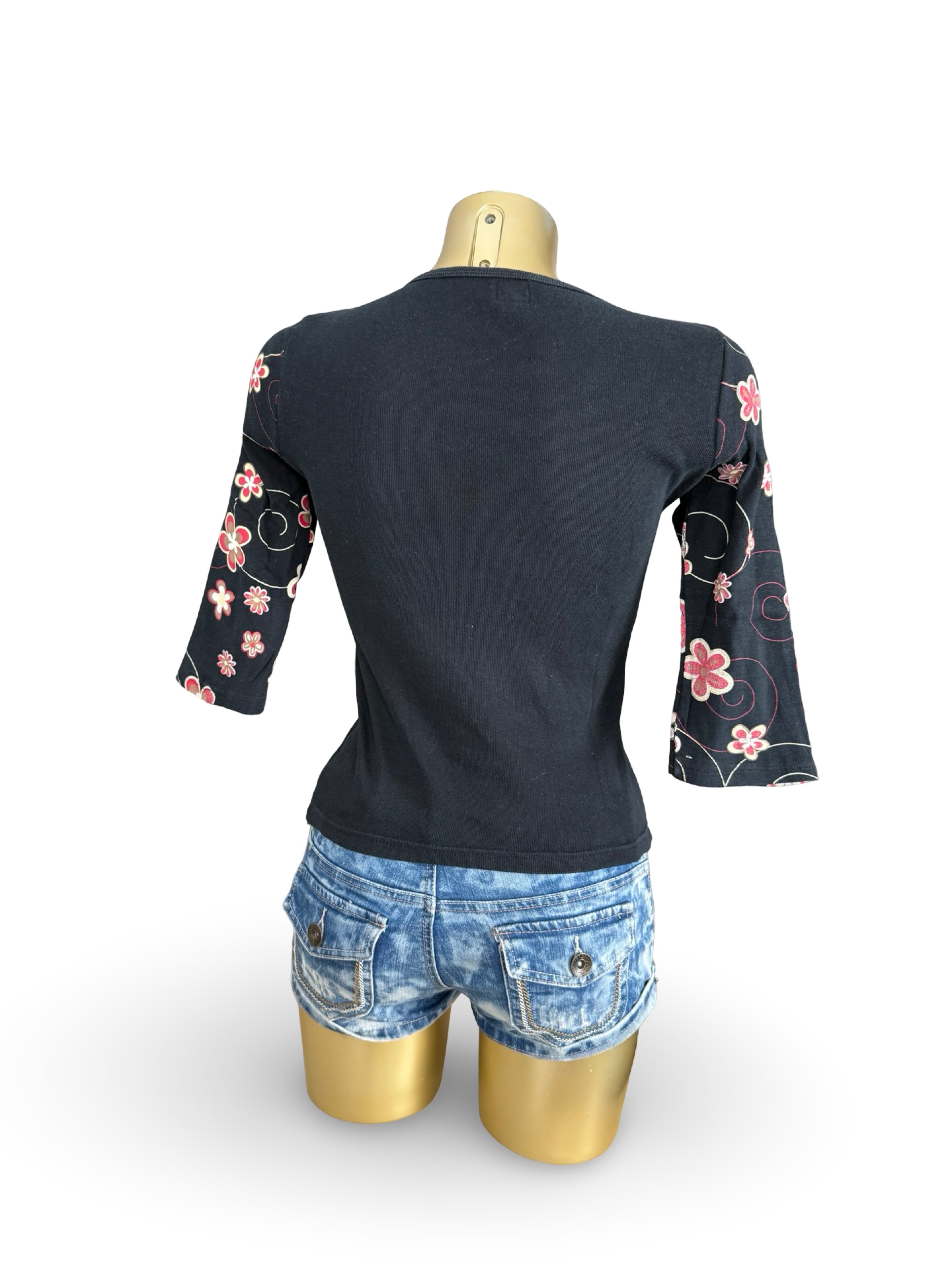 Black cotton 3/4 long sleeves top (S)