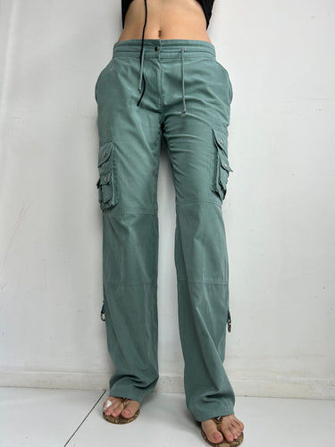 Light green cargo low rise baggy pants (M)