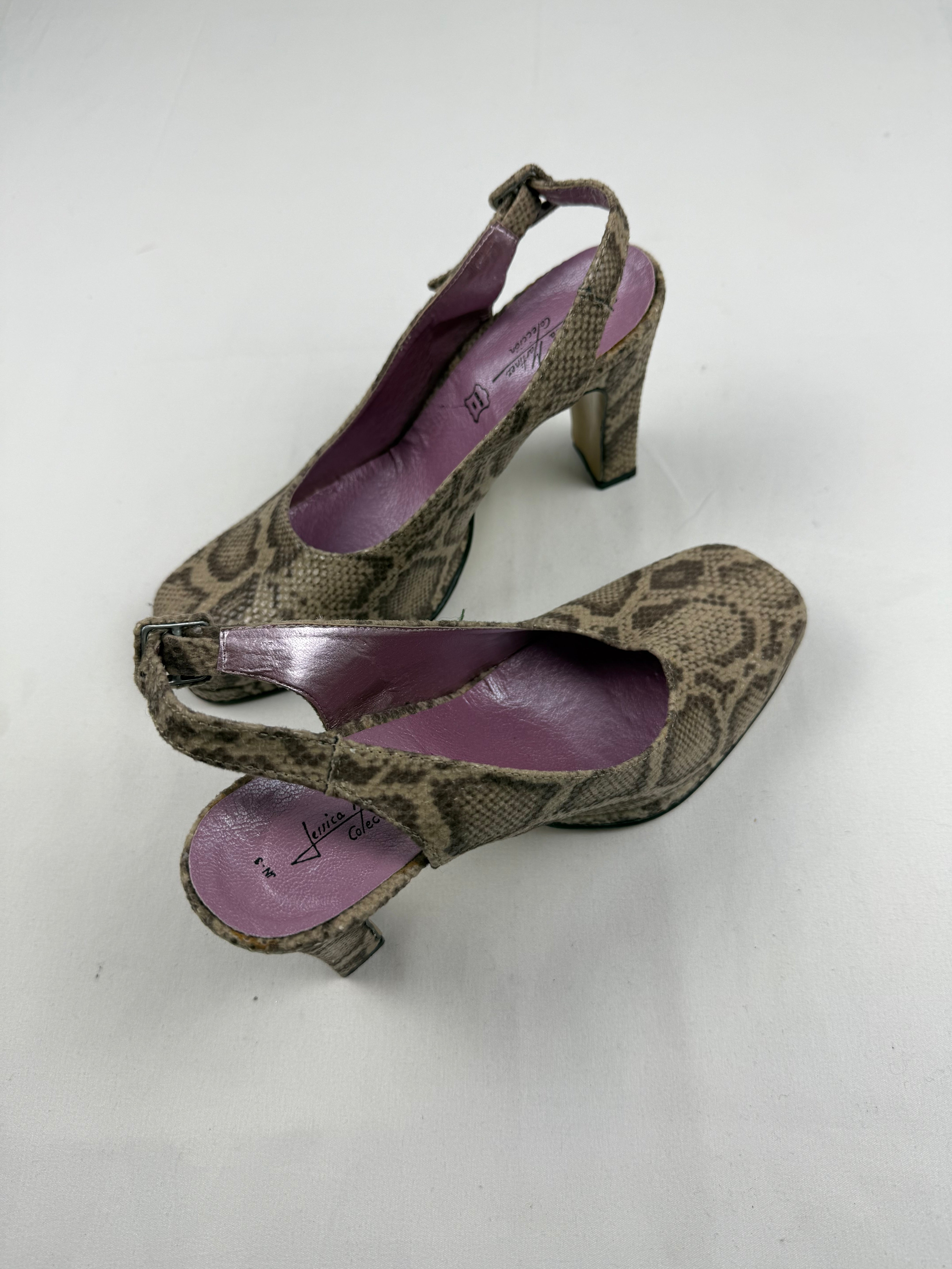 Beige snake square toes 100% leather heels (38)