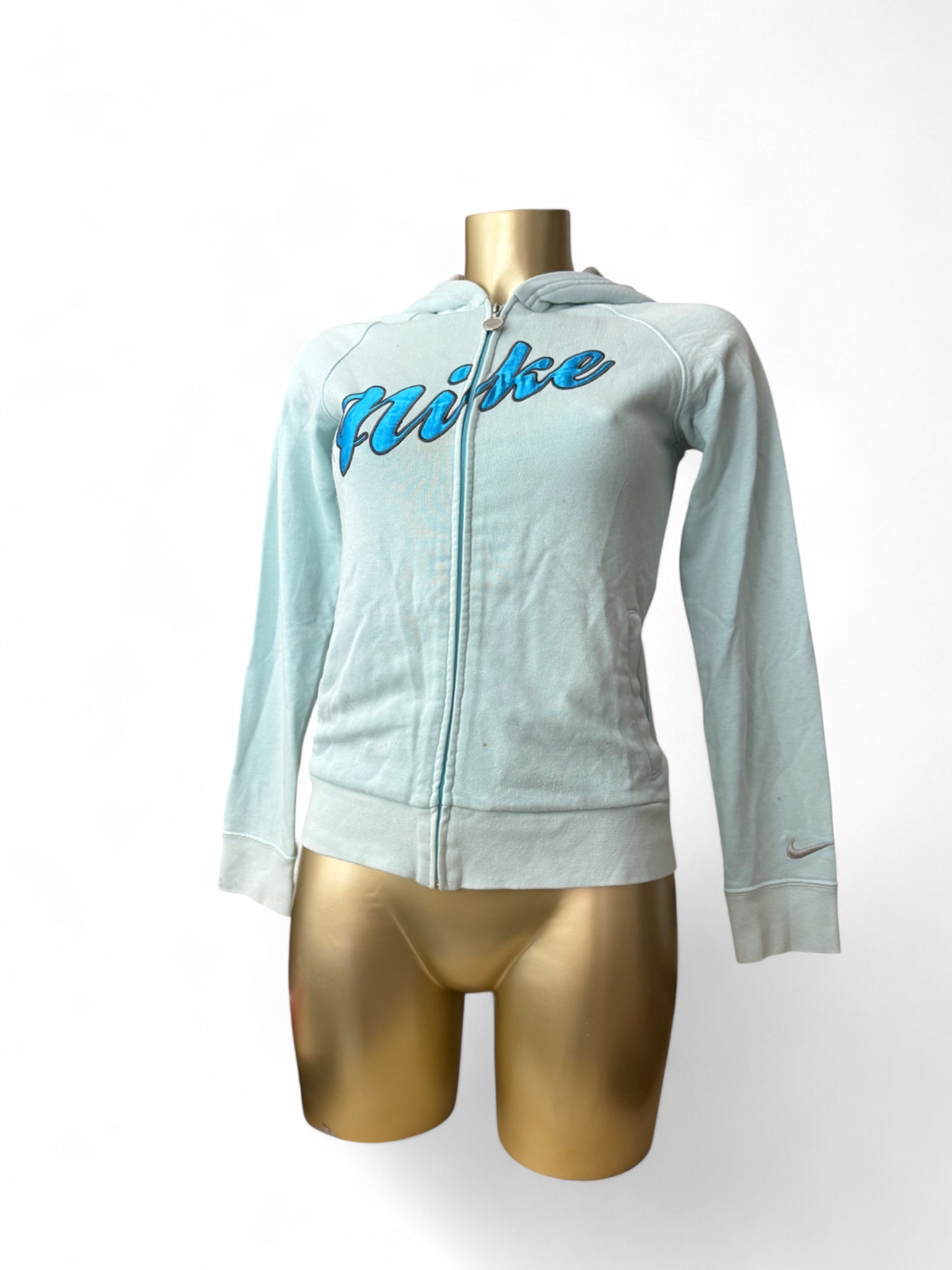 Blue cotton zip up swoosh logo hoodie (S)