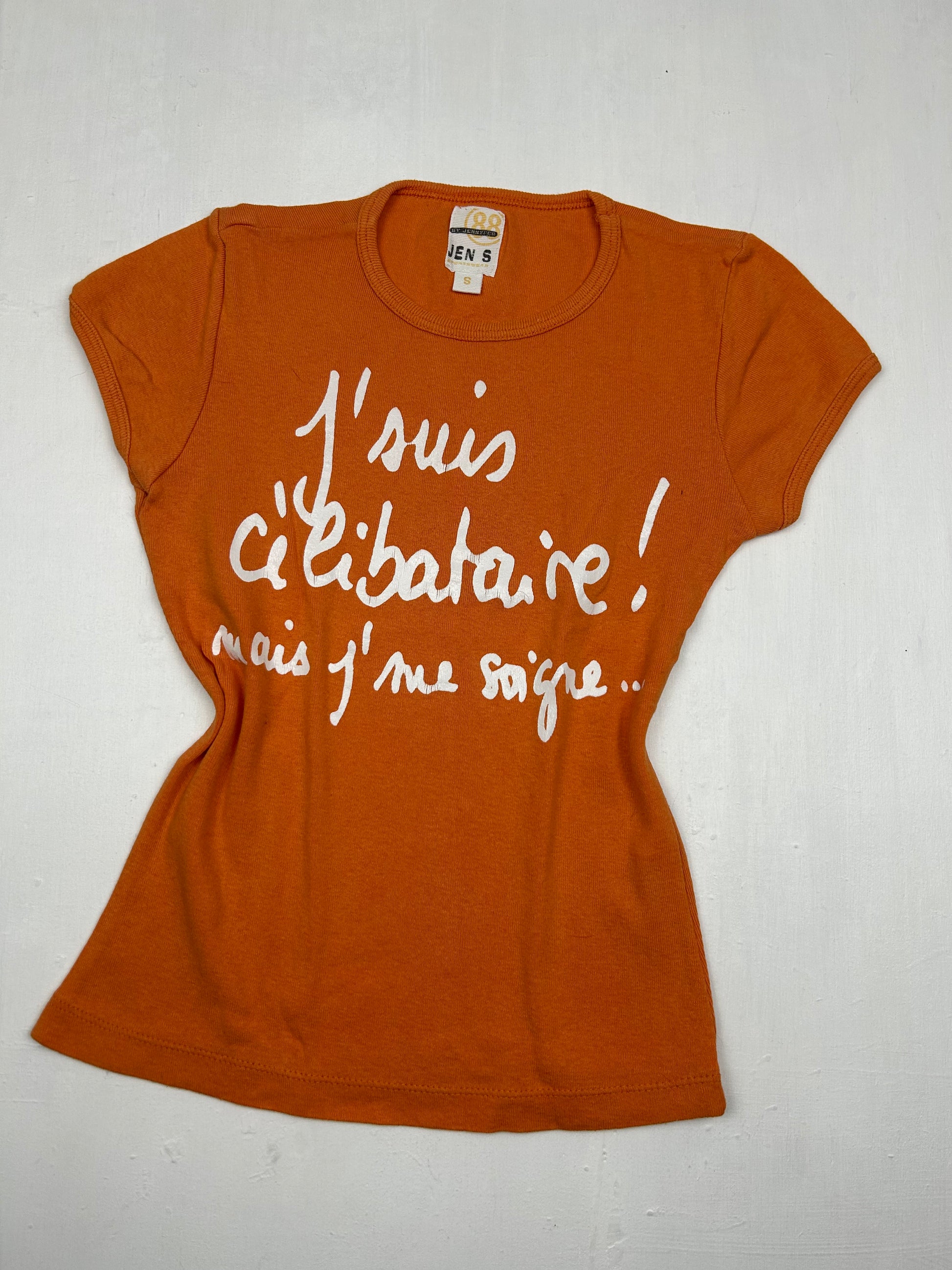 Orange text print cotton tee (S)
