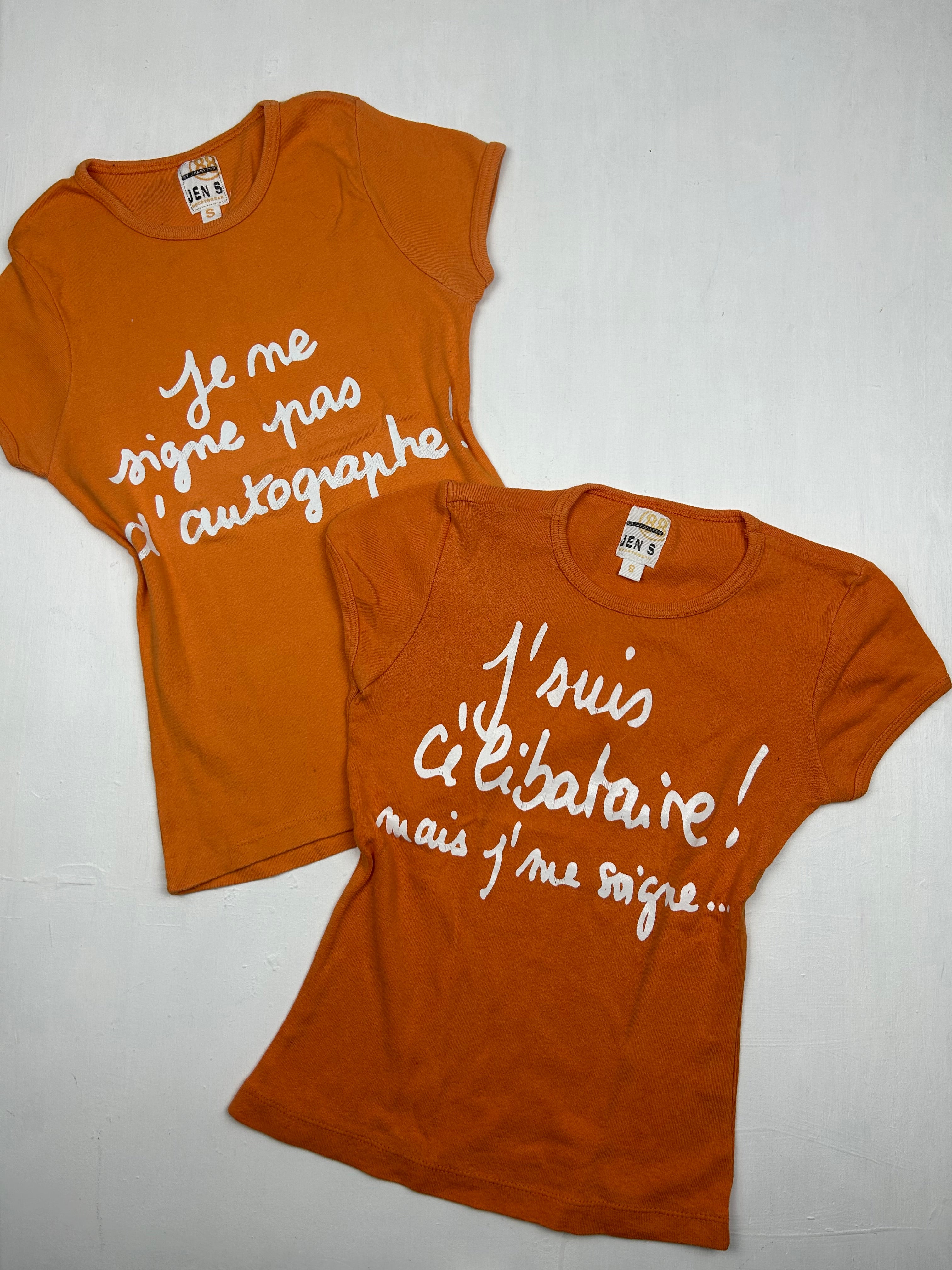 Pack of 2 orange text print cotton tees (S)