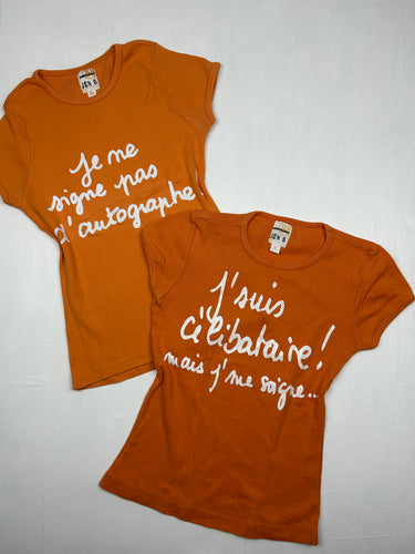 Orange text print cotton tee (S)