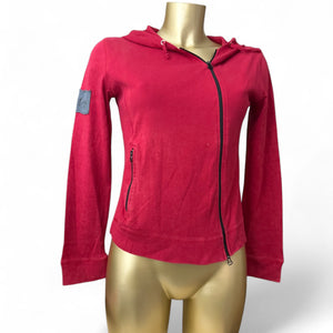 Red cotton tight fit zip up hoodie (S)