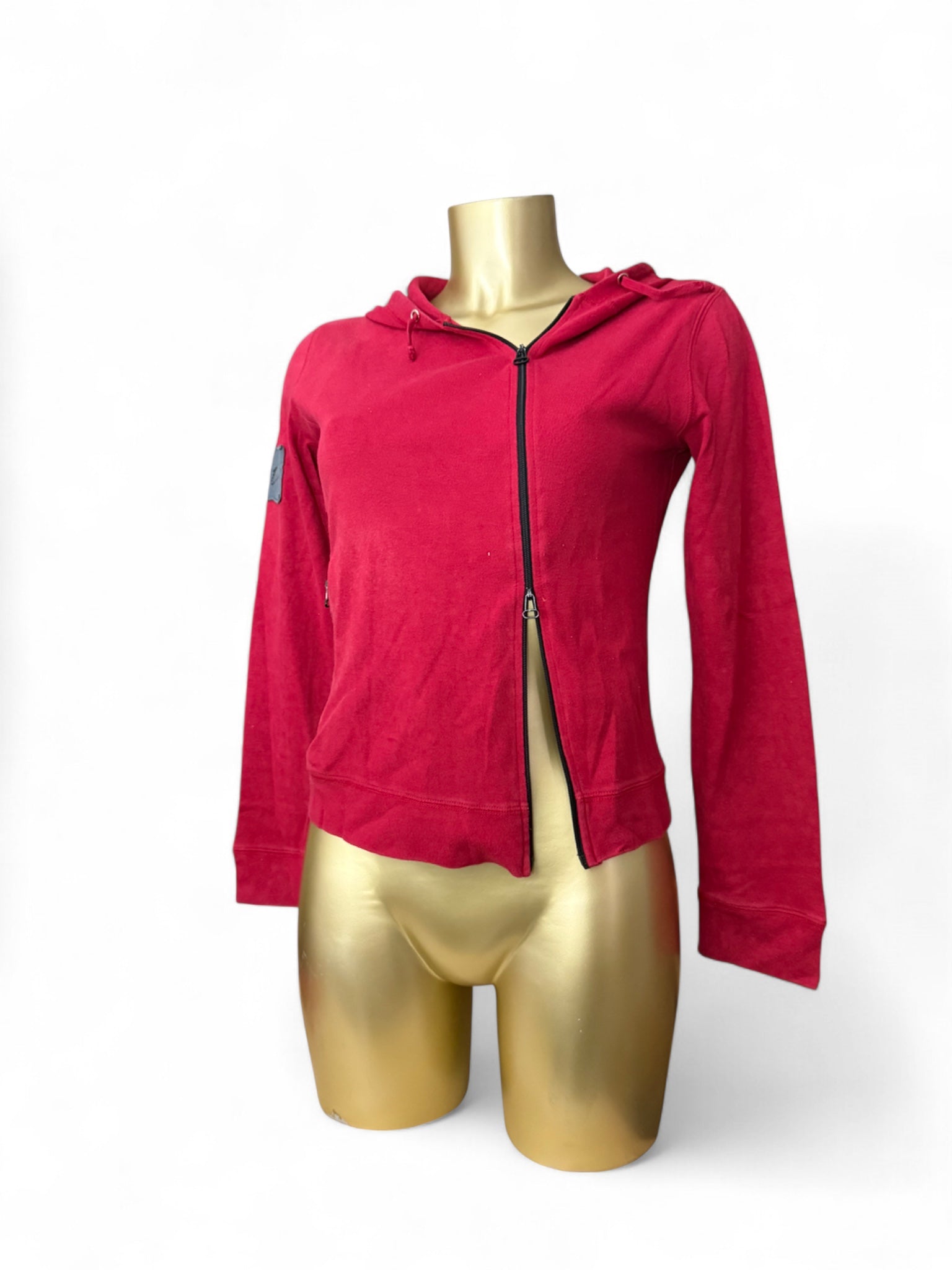 Red cotton tight fit zip up hoodie (S)